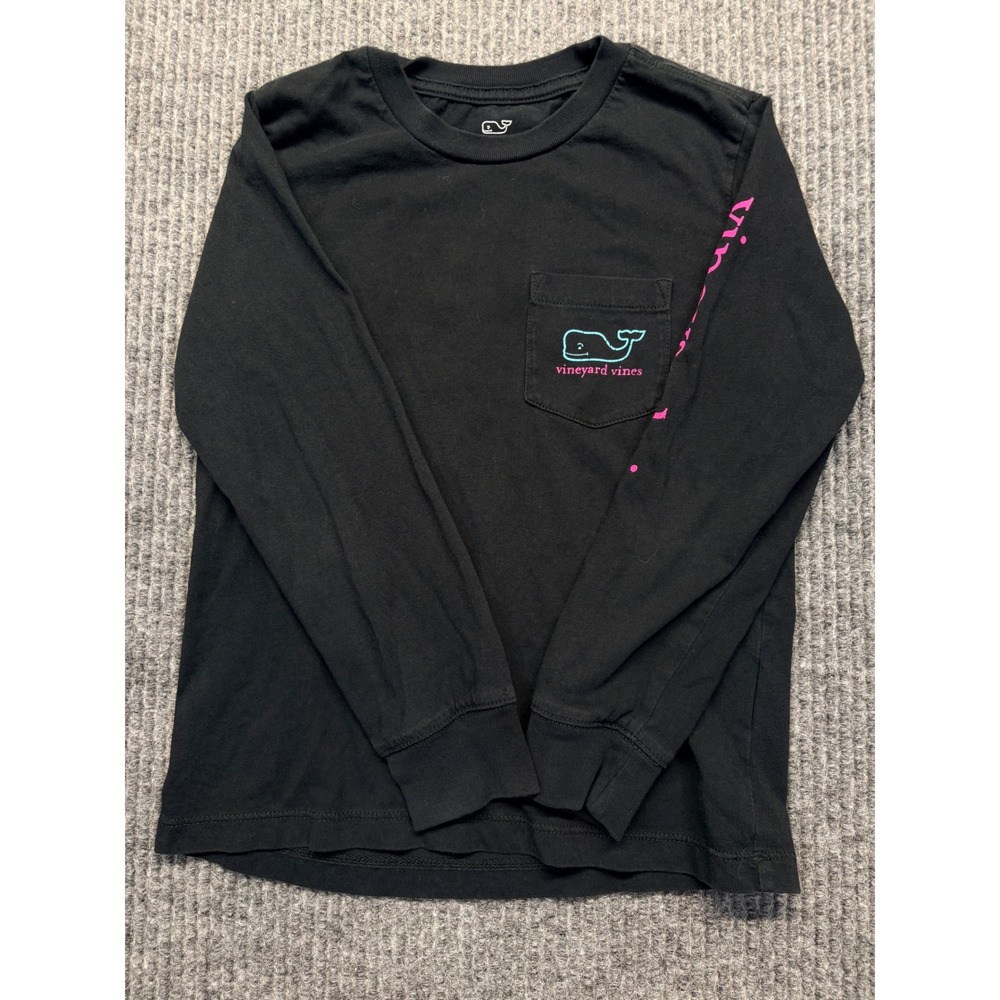 Vineyard Vines Kids Black Long Sleeve Whale Pocket Graphic T-Shirt Size 5